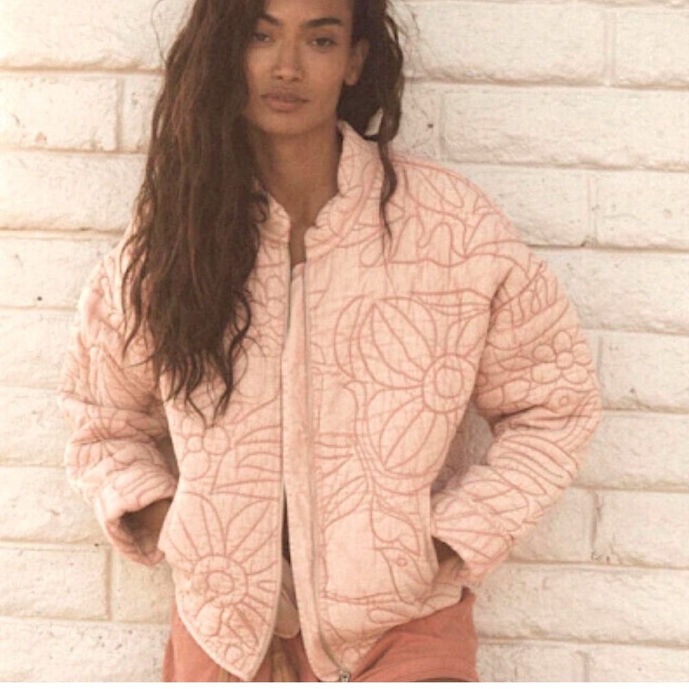 Anthropologie Pink Quilted Jacket Relaxed Fit Size Small 22”p2p